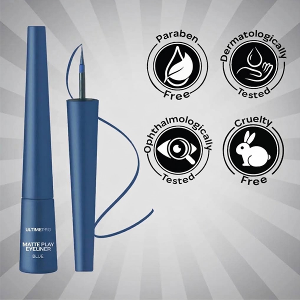 Ultime Pro Matte Play Eyeliner - Sapphire (Blue) 2.5 ml Quick Dry Matte Finish 24 Hr Long Lasting Formula Precise Felt Tip Highly Pigmented Waterproof Smudgeproof & Sweatproof