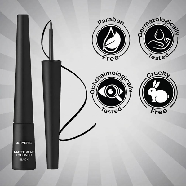 Ultime Pro Matte Play Eyeliner - Black, 2.5 ml Quick Dry Matte Finish 24 Hr Long Lasting Formula Precise Felt Tip Highly Pigmented Waterproof, Smudgeproof & Sweatproof