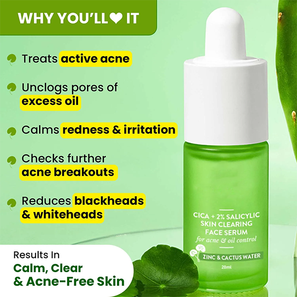 CICA & CACTUS + 2% Salicylic + ZINC Skin Clearing Face Serum for Acne & Oil Control 20 ml