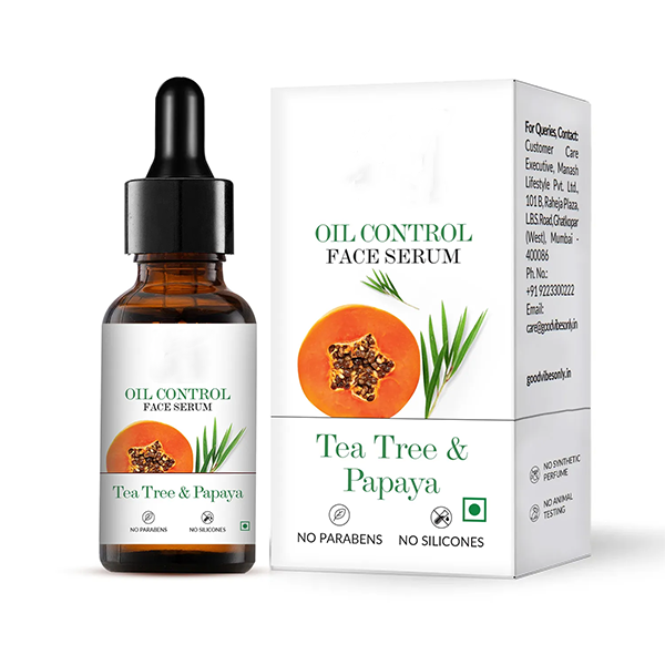 Tea Tree & Papaya Oil Control Face Serum Free 50% Product Extra Even Skin Tone, Brightening With Castor Oil No Parabens, No Sulphates, No Mineral Oil (15 ml)