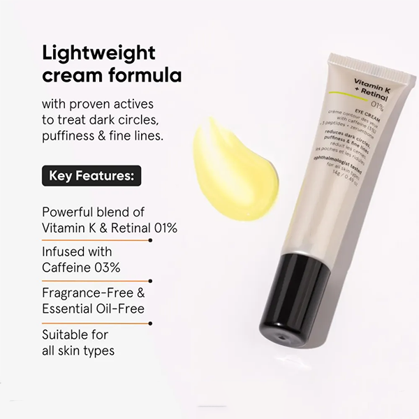 Vitamin K + Retinal 01% Eye Cream for under-eye dark circles & Puffiness 14 gm